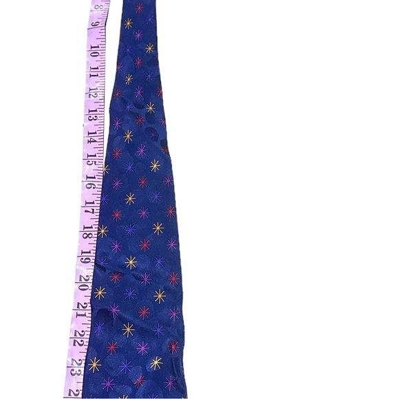 V2 Versace Navy Printed Tie W/Versace Print Trim and Starbursts Silk Tie - Picture 9 of 11